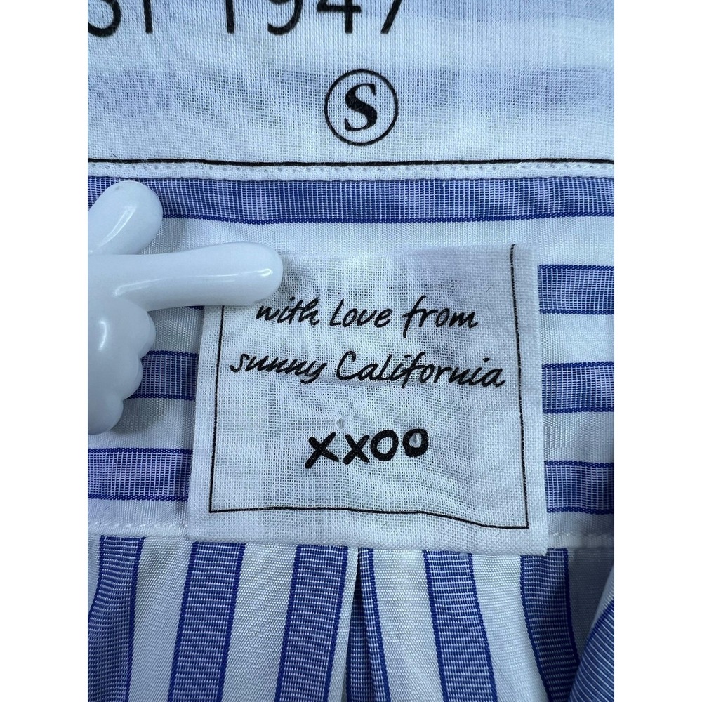 Frank & Eileen Shirt Womens Small Blue Stripe Joedy Button Up Woven Italy Cotton - Picture 10 of 12